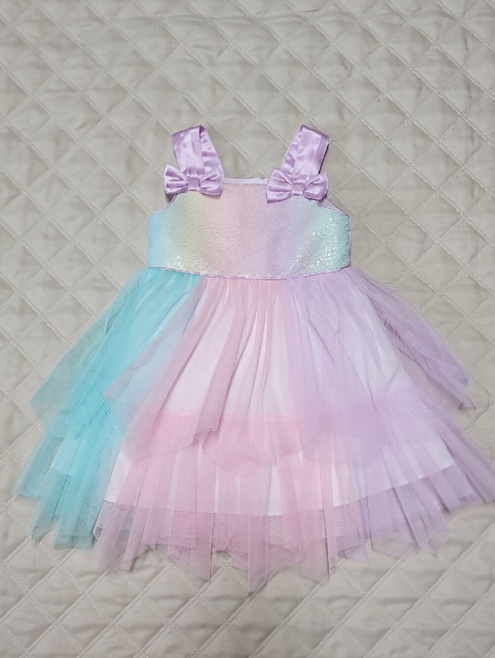 Jona Michelle Pastel Rainbow Tutu Dress Sequins Bows Satin Tulle Size 2T